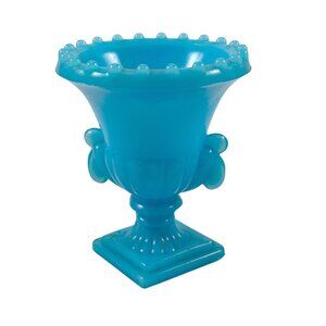 Akro Agate NYC Vogue Merc Blue Slag Toothpick Holder Urn Glass Vintage 1960s